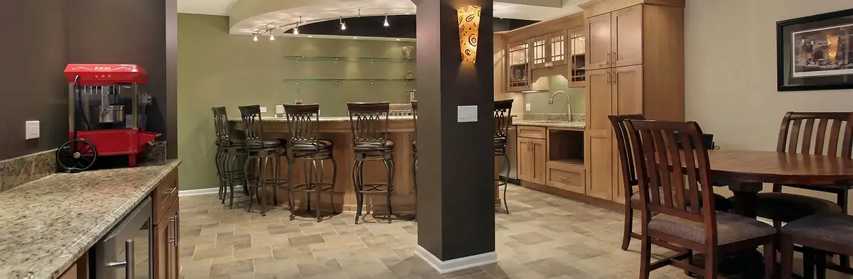modern basement remodeling with custom finishes and open layout in a home in Columbia, SC