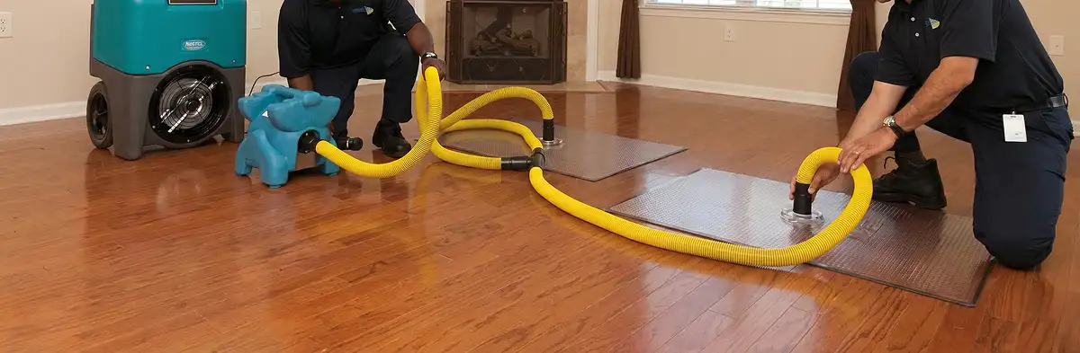 emergency water removal technicians extracting standing water from a home using professional equipment in Columbia, SC