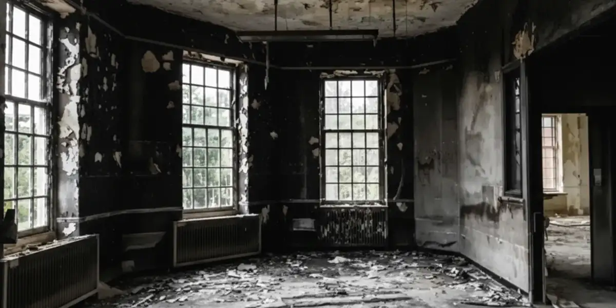 fire damage repair addressing severe interior damage and smoke residue inside a burned home in Columbia, SC